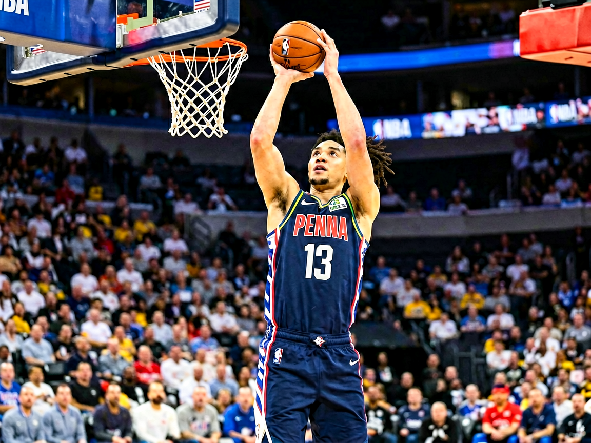 NBA比赛中球员三分投篮的瞬间